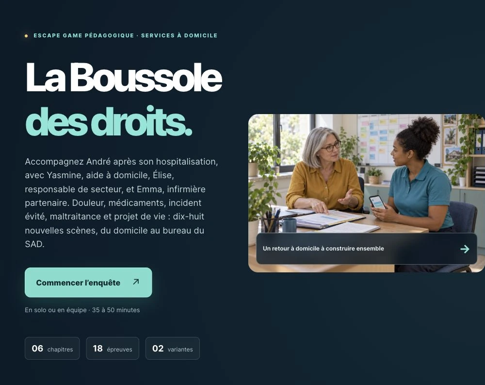 Présentation actuelle de la Boussole des droits et de sa nouvelle enquête au domicile et au bureau du SAD.