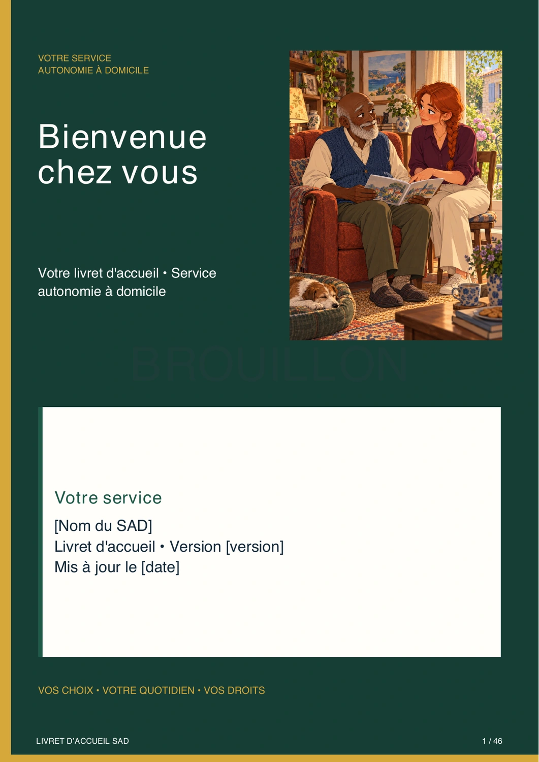 Couverture du livret d’accueil avec ses illustrations distinctes du guide